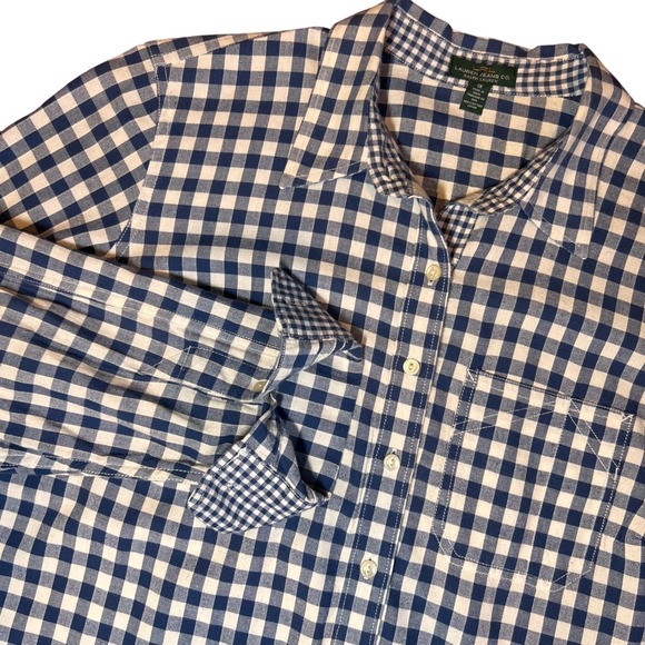 Lauren Jeans Co. Tops - LRL Lauren Jeans Co Womens Navy White Gingham Button‎ Down Collared Shirt 1XL